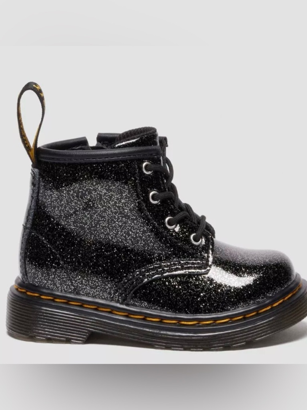 Dr. Martens Black Ankle INFANT 1460 GLITTER PATENT LEATHER BOOTS Brand Size 4